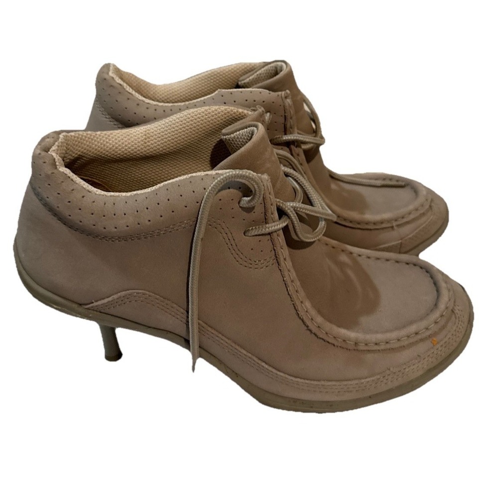 Bakers Rosanne Tan Leather Suede Lace Up High Heel Booties 8B BROGUED HEEL